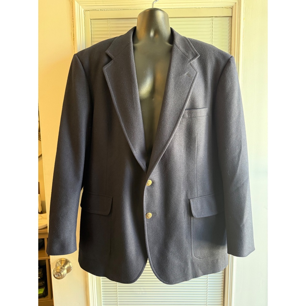Pendleton Wool Blazer Mens 46 Long Navy Blue Gold Button Crest Buttons VTG